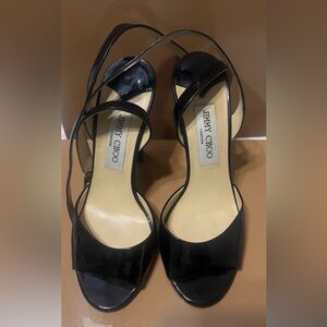 Jimmy Choo Glossy Black Strappy Heels 7.5